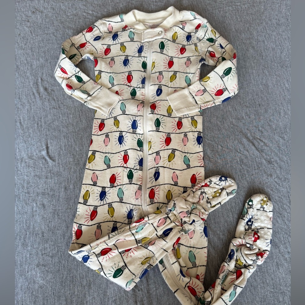 Hanna Andersson Holiday Christmas Cream Onesie with Colorful Bright Bulbs